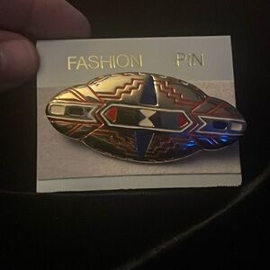 NOS Tribal Sheild Golden Brooch, Stunning!